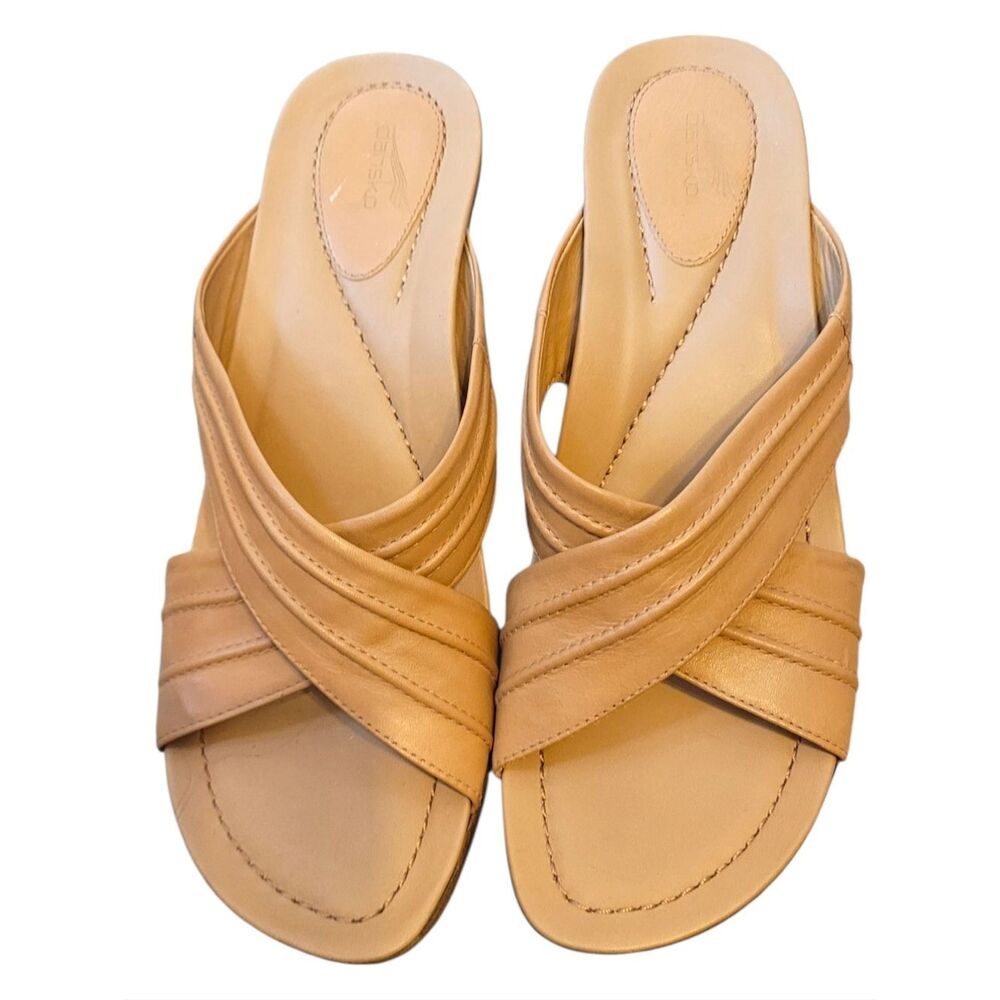Dansko Nessa Leather Slide Tan Cross-Strap Shoes Women's Size 41/US 10.5